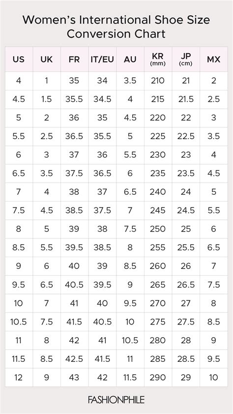 designer shoes size chart